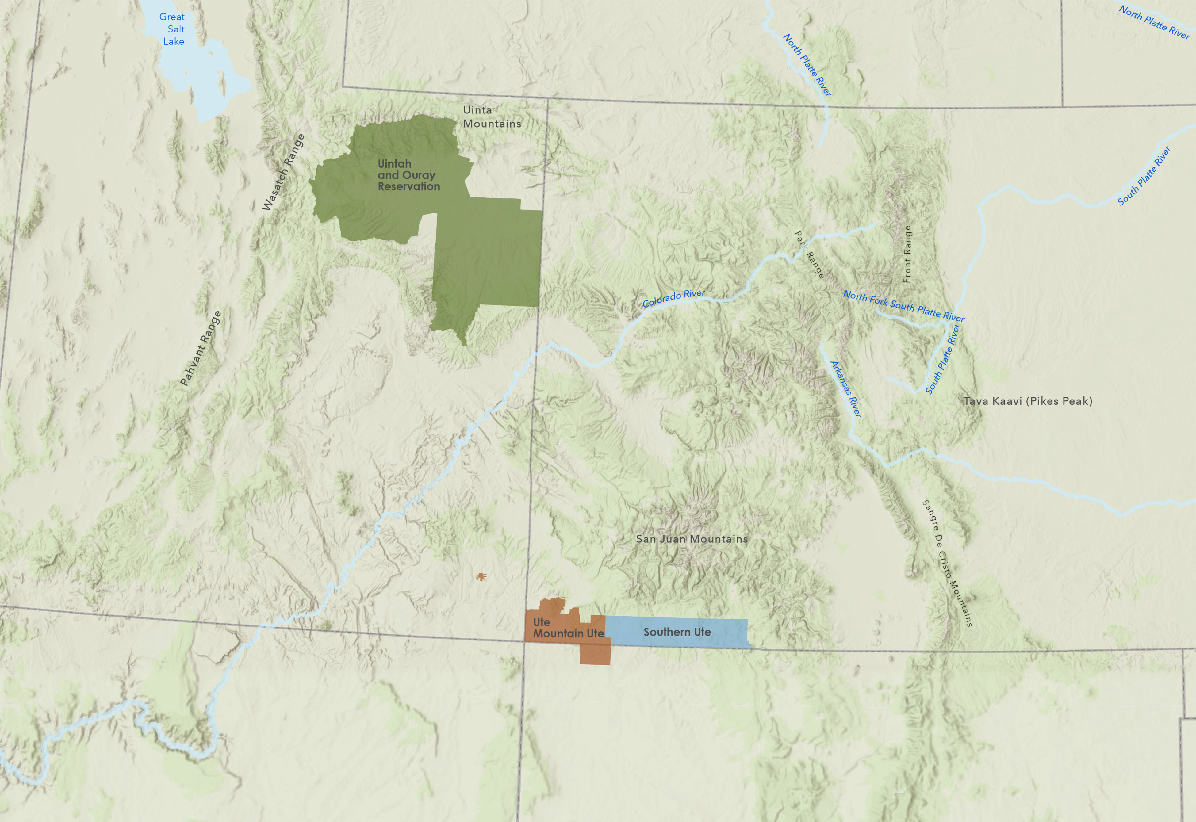 Map of three sovereign Ute Tribes