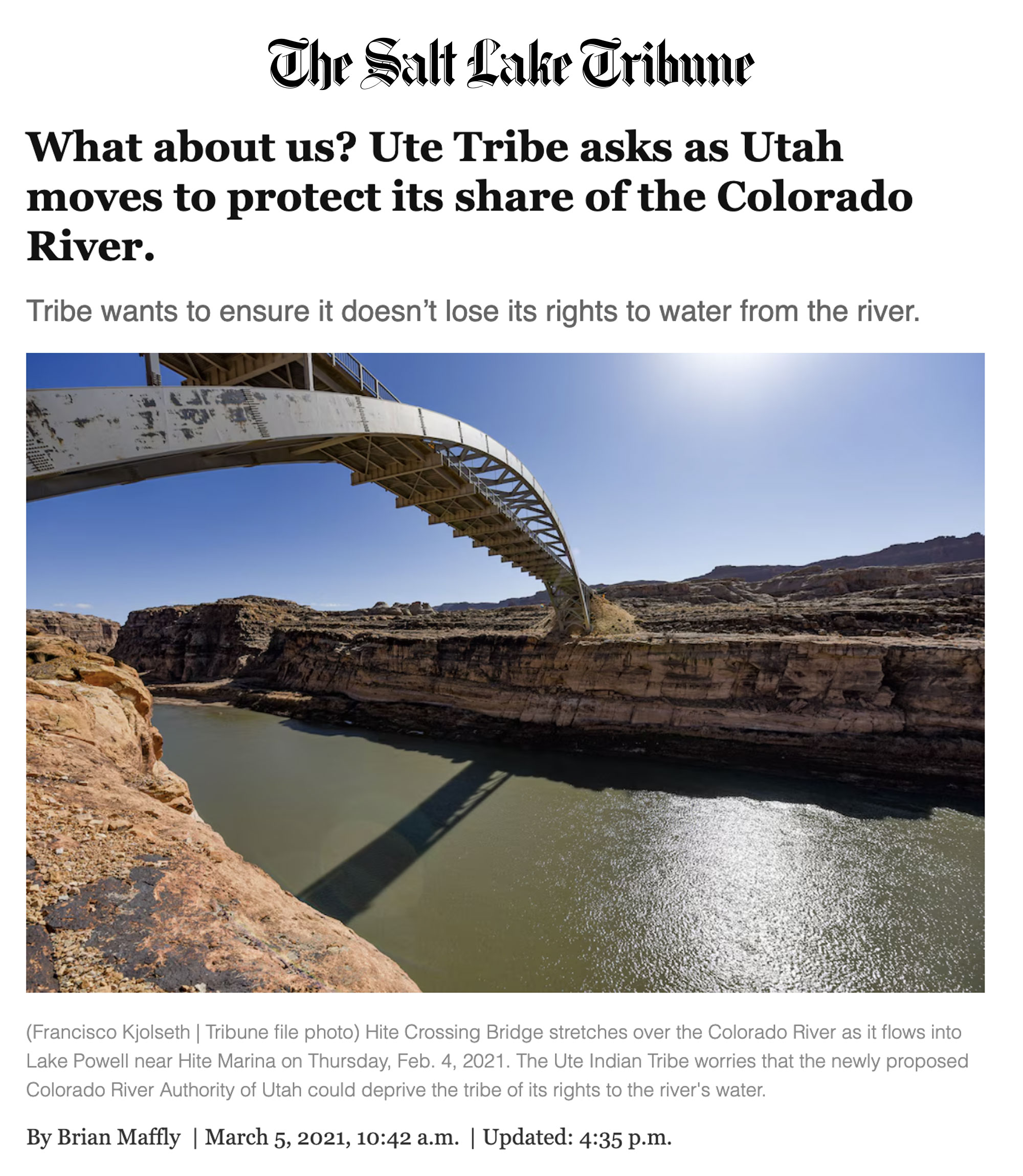 Salt Lake Tribune Article March 5, 2021