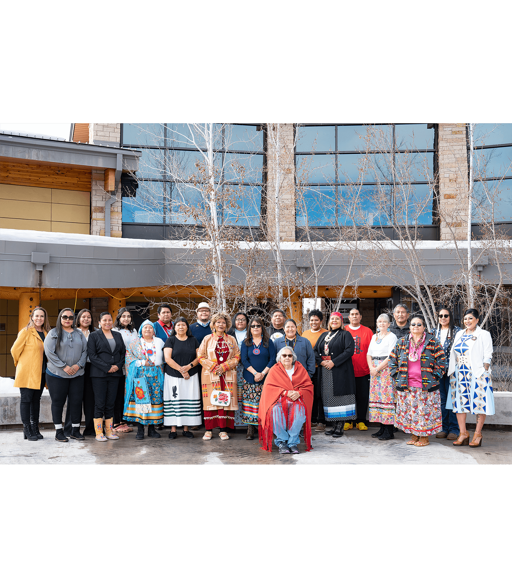 Members of the first cohort of the Southwest Indigenous Language Development Institute Ute Language Certification class gather with Fort Lewis College Dean of the School of Education