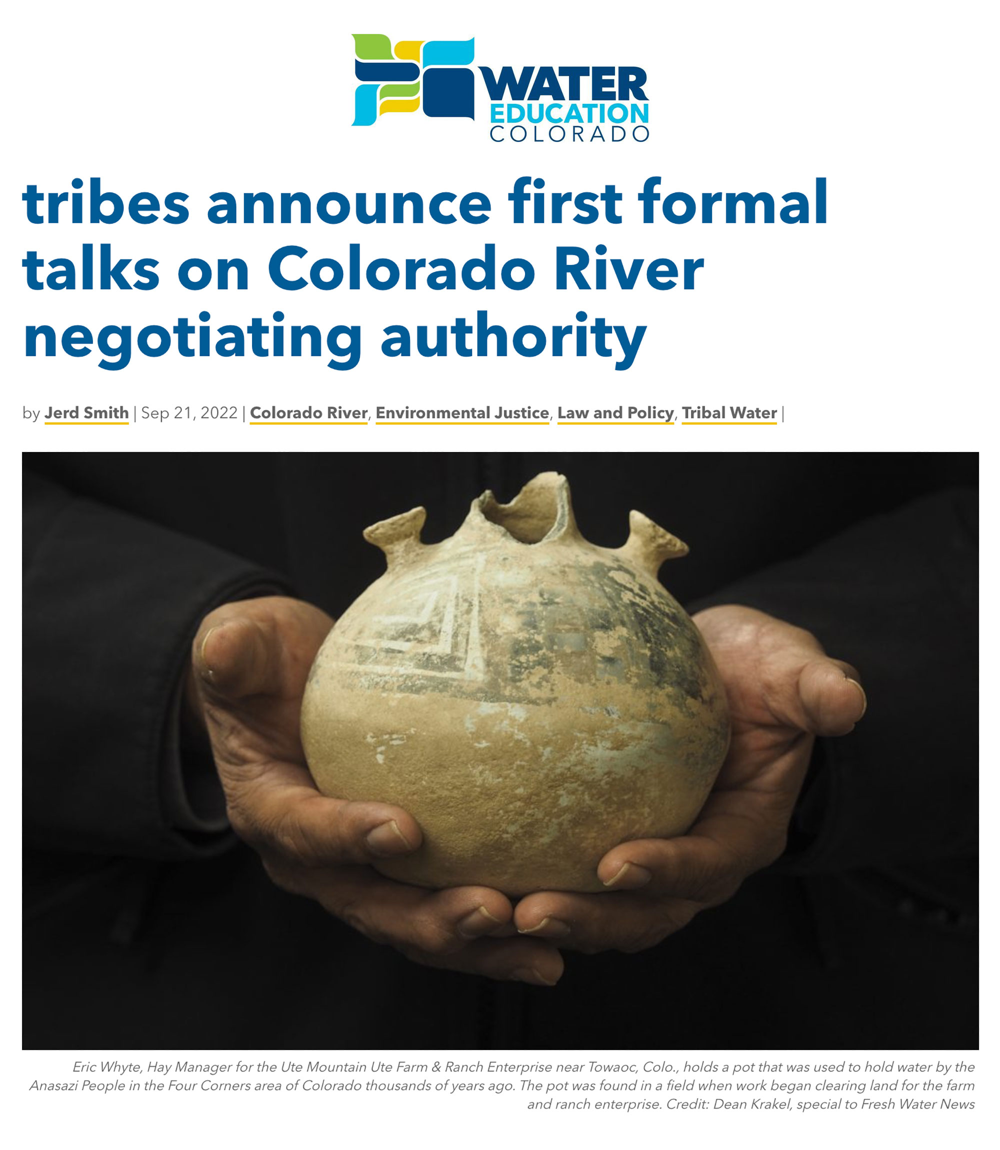 Tribes Announce Colorado River Authority, From Water Education Colorado, June 30, 2012