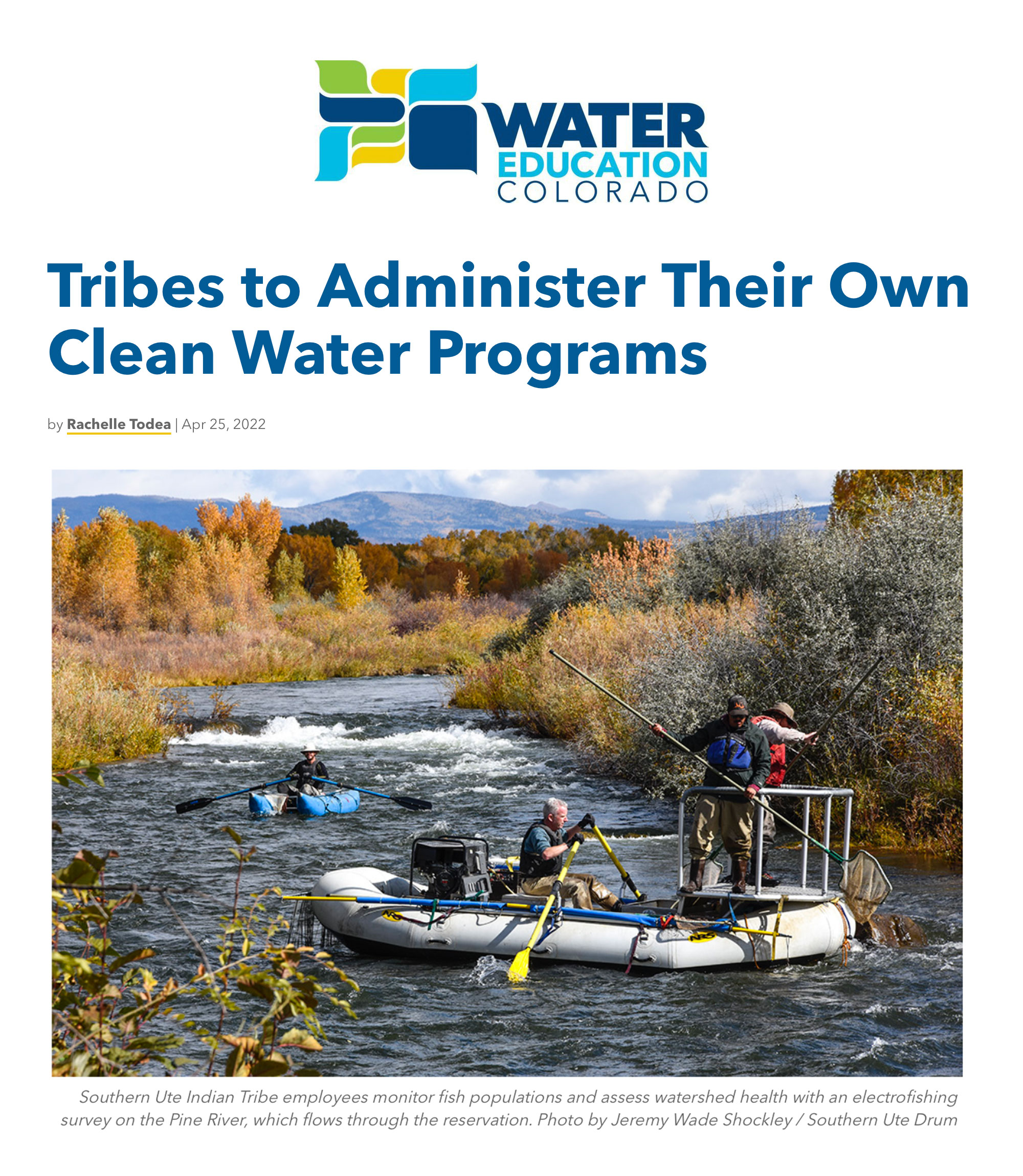 Tribes to Administer Their Own Clean Water Programs, Page 1
