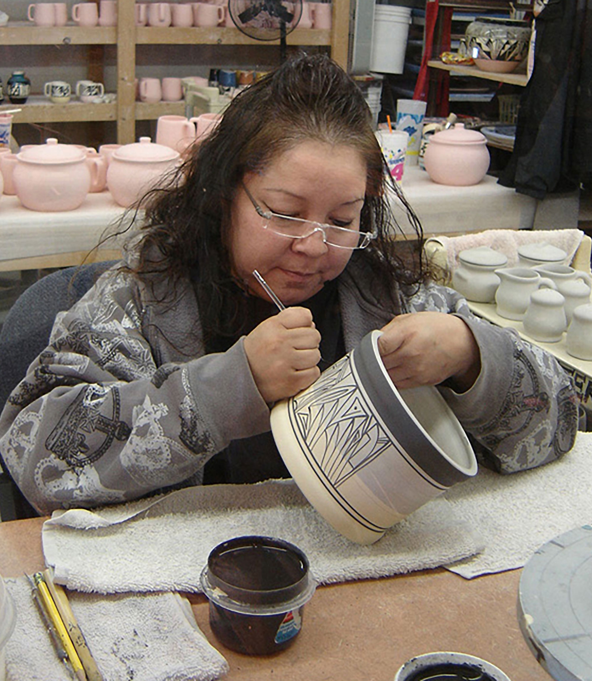 The manufacture and sale of hand-painted pottery has become an important part of the Ute arts and crafts industry.